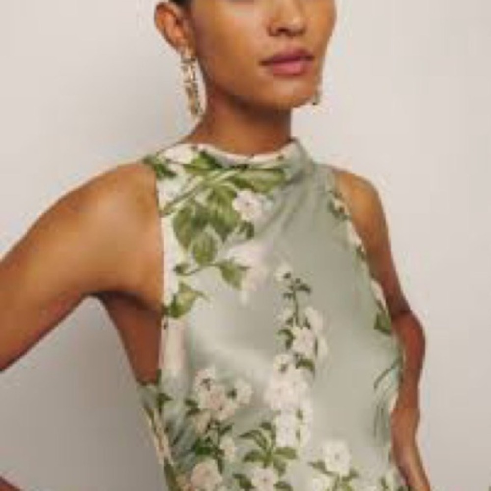 Reformation Anaiis Silk Dress in Tarragon Green White Floral Maxi New w/Tags - Picture 4 of 10